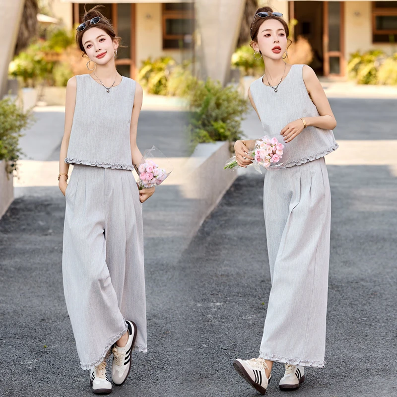 欧货休闲小香风马甲牛仔套装女2025夏季超火洋气减龄九分裤三件套