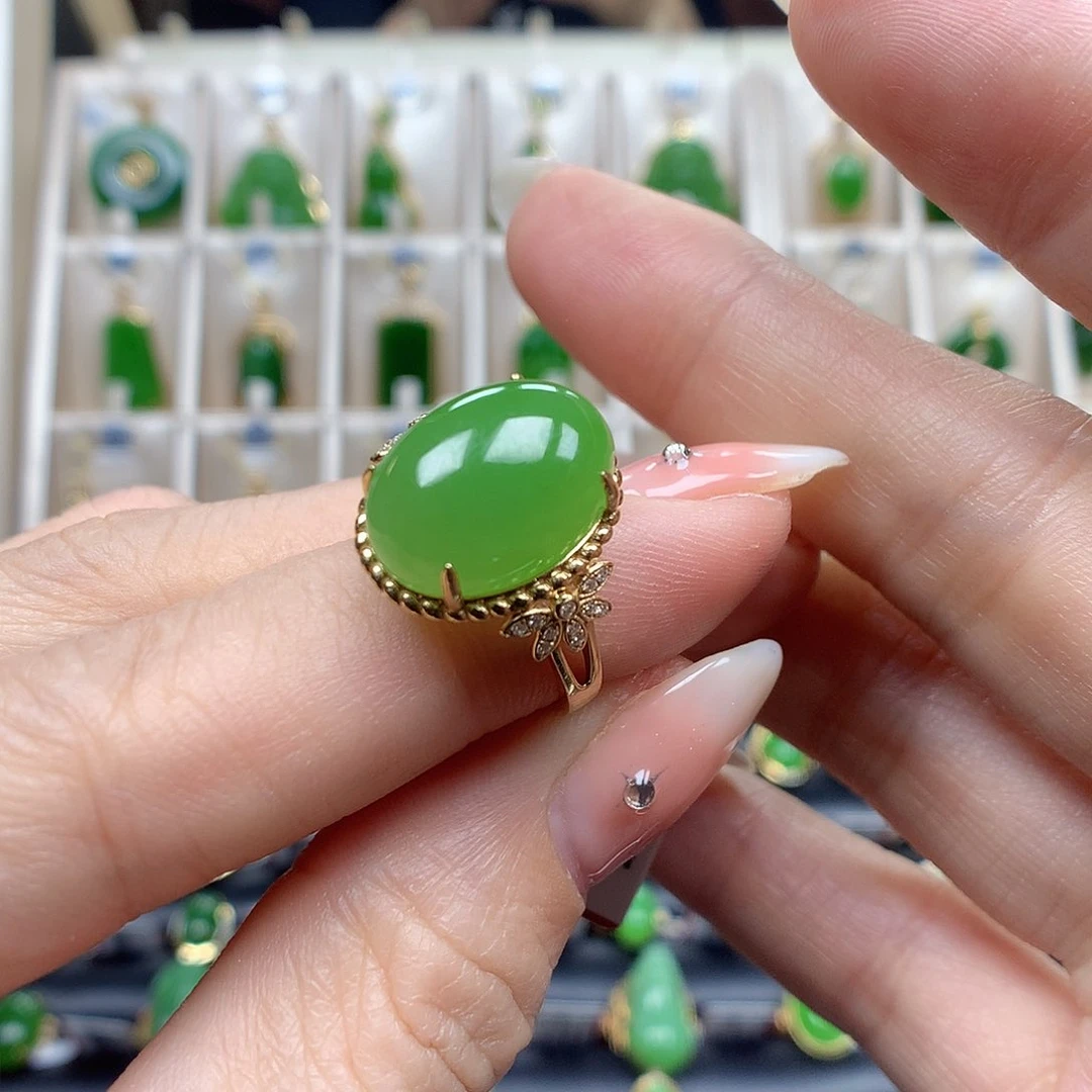 和田玉戒指18K金镶嵌1014