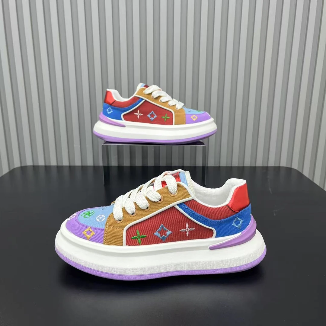 男鞋2025布面刺绣秋季轻奢潮流厚底休闲鞋低帮系带增高男生鞋子