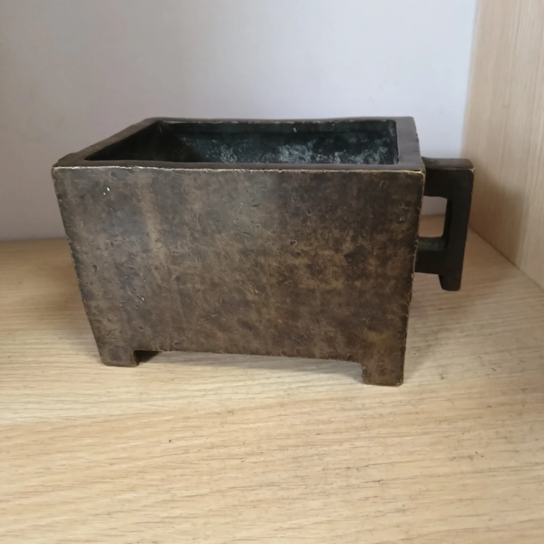 典藏皮壳包浆浑厚全品纯铜马槽方炉文房摆件