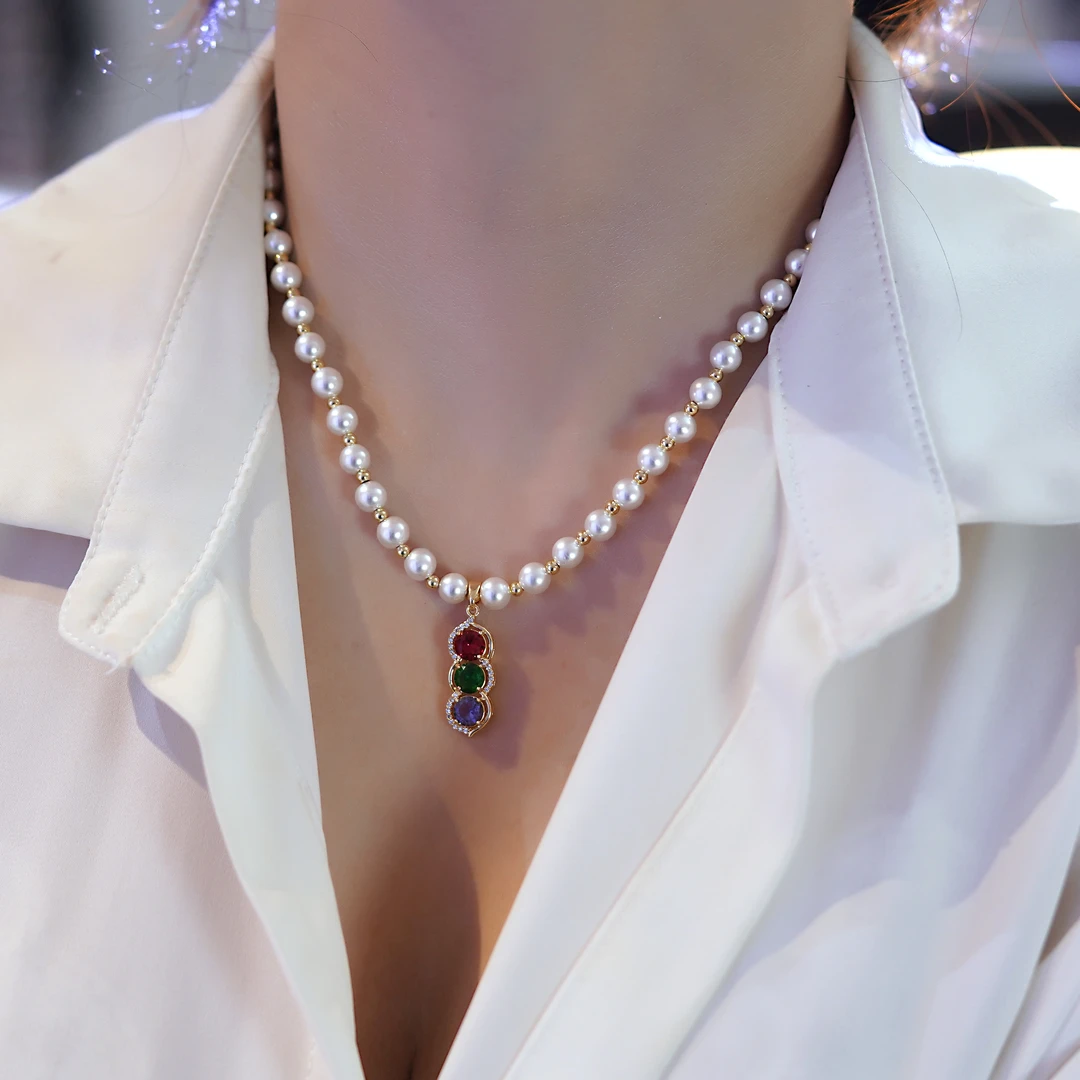 钛钢仿珍珠项链 【珠珠三色葫芦】轻奢时尚百搭葫芦吊坠锁骨链女