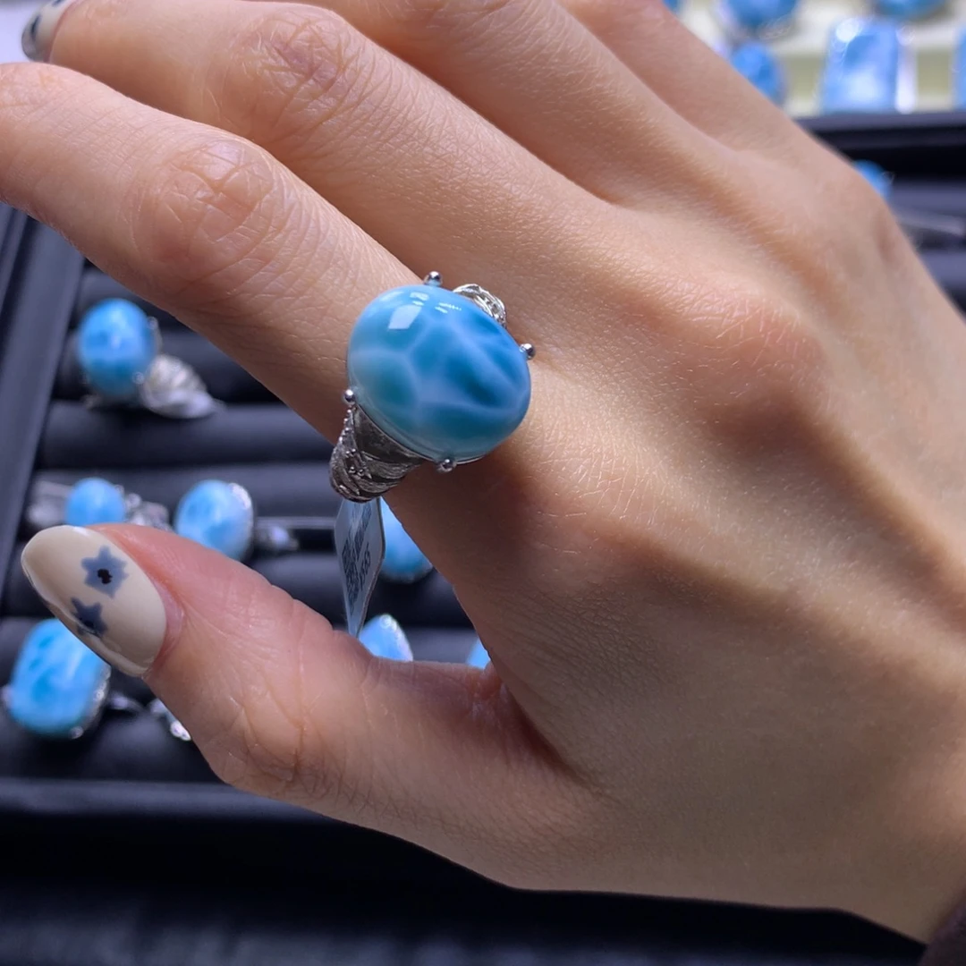 针钠钙石（海纹石）未镶嵌戒指蛋面戒指色差略异