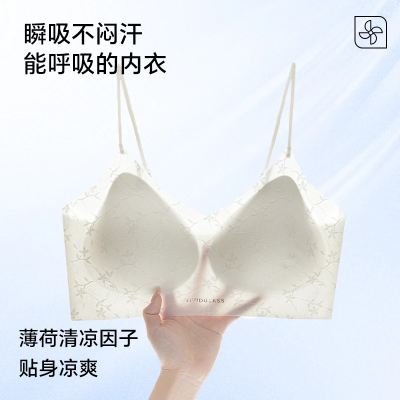 【蕾丝细肩带】夏季超薄冰丝凉感聚拢软支撑提拉防下垂法式美背内衣