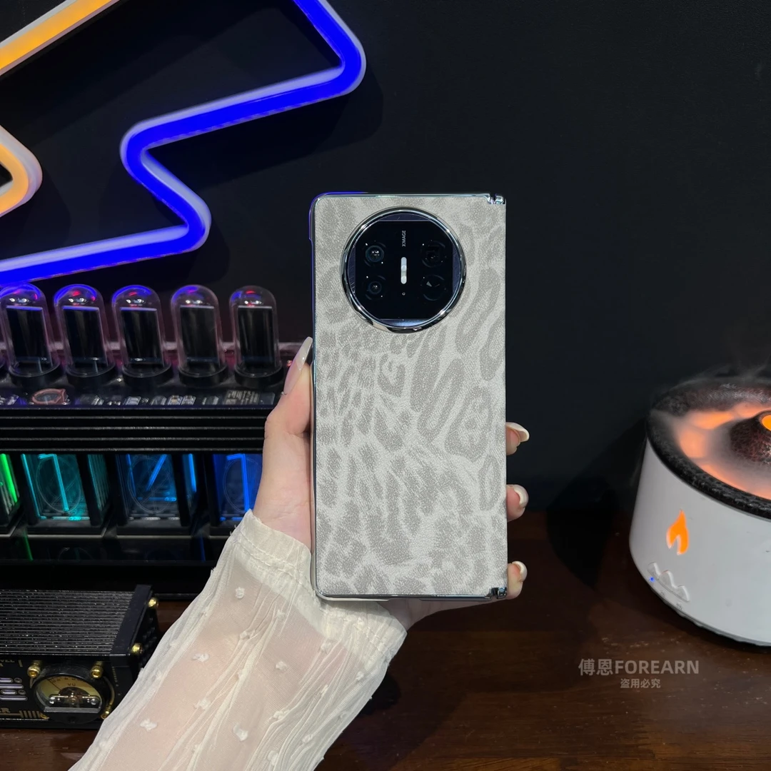 适用于华为matex5手机壳x5折叠屏matex3保护套x3豹纹真皮中轴超薄