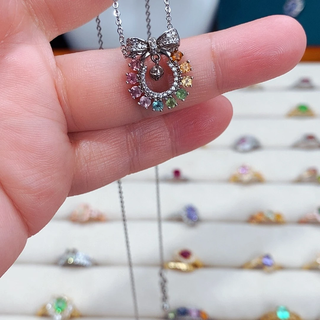 蓝宝石颈饰银S925镶嵌