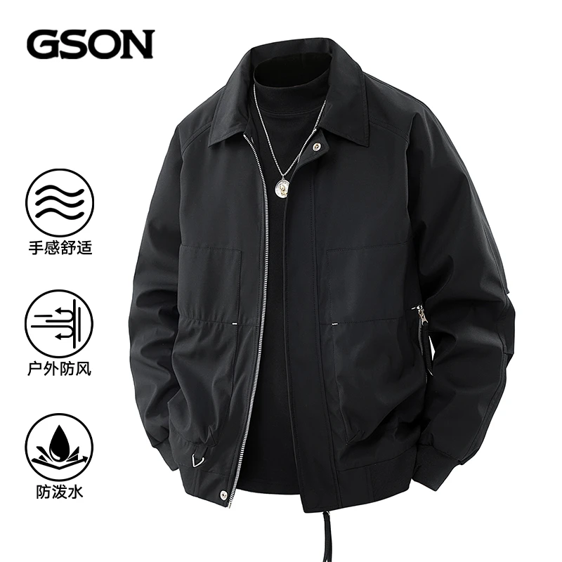 集团品牌GSON美式复古潮流夹克男士春秋季宽松休闲翻领上衣外套潮