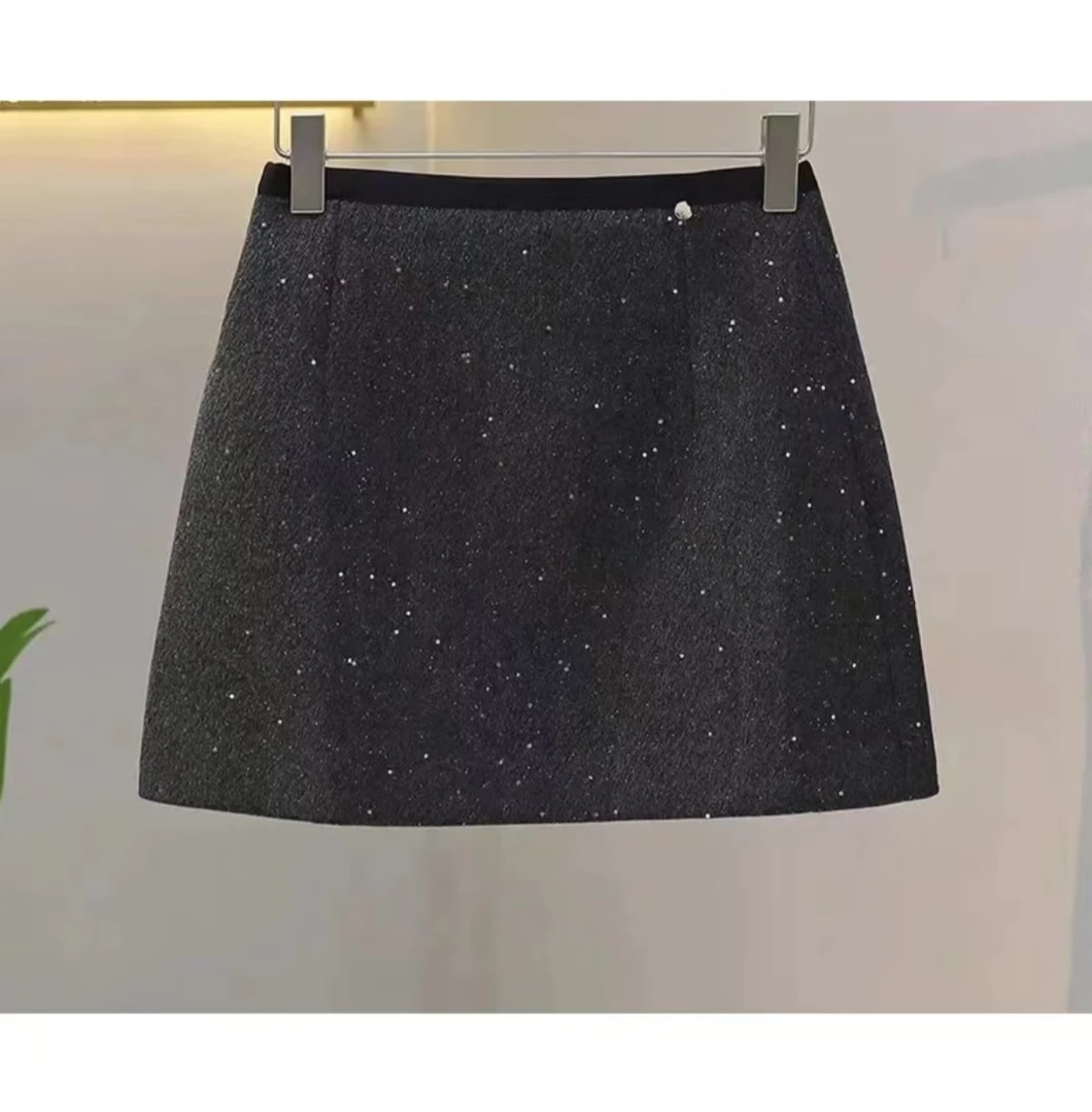 【冬日繁星】韩系高级感闪闪半身裙女冬新款纯欲高腰显瘦A字半身裙