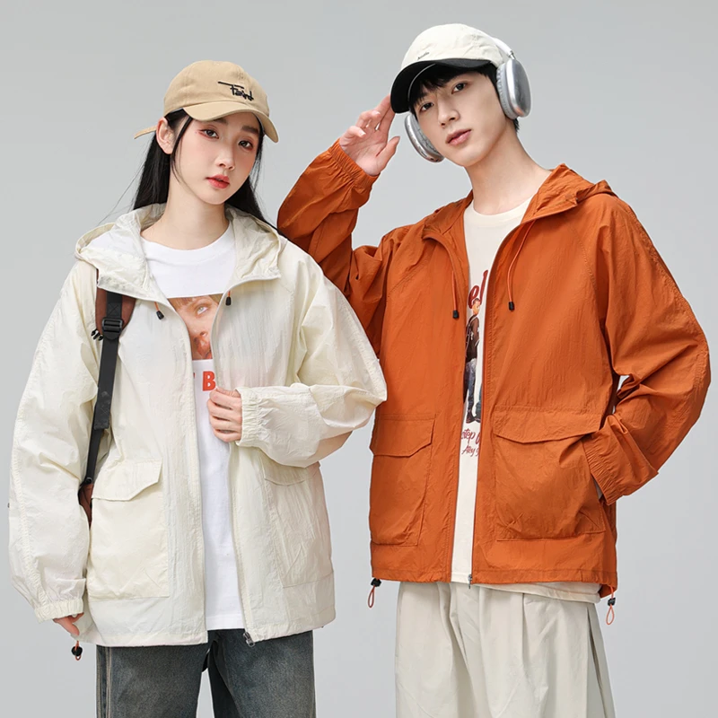 夏季情侣款防晒衣休闲百搭男女连帽夹克速干透气冰丝户外防晒服潮