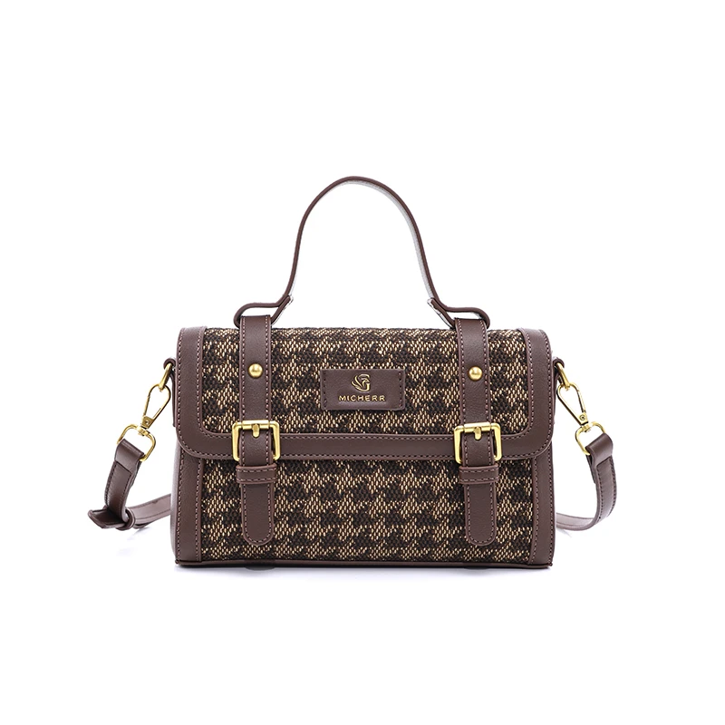 轻奢休闲风经典盒子包纯色磁扣气质邮差包棕色百搭肩包斜挎包