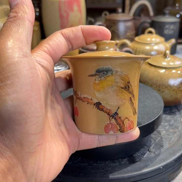 壶建水紫陶多道泥绘作品盖碗