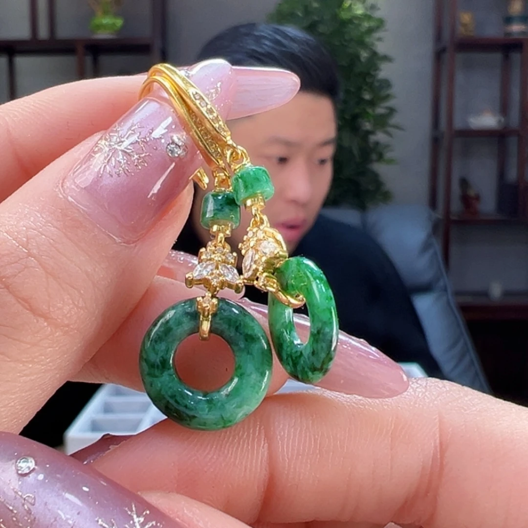 翡翠耳饰银S925镶嵌耳环14