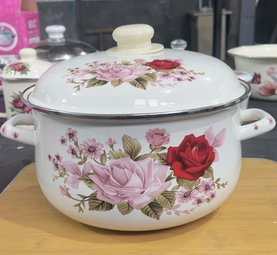 26公分红玫瑰搪瓷汤锅