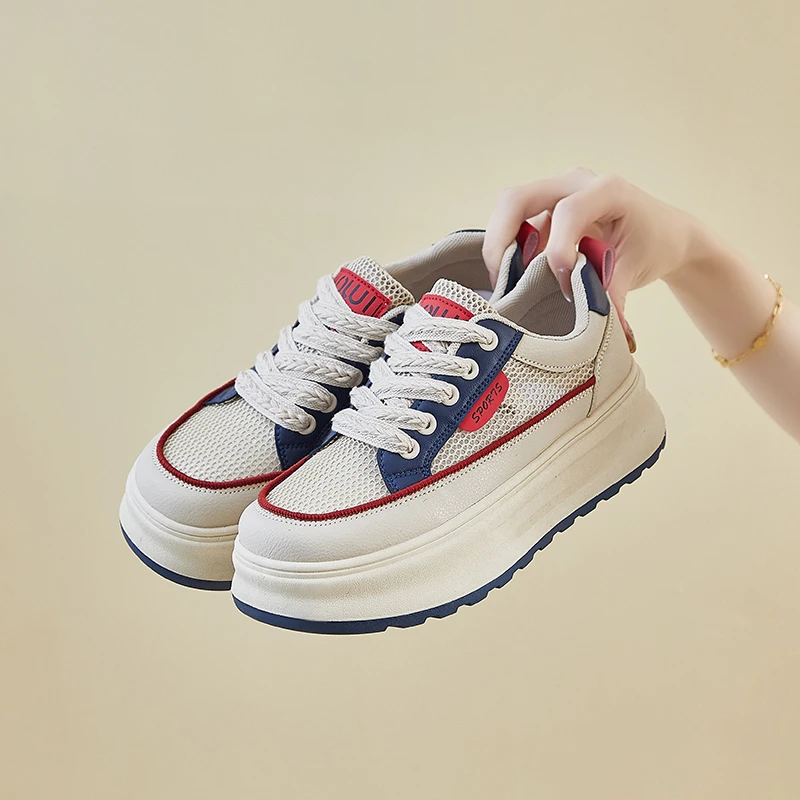 2025时尚百搭韩版ins风小白鞋女学生厚底增高网面透气休闲鞋夏季