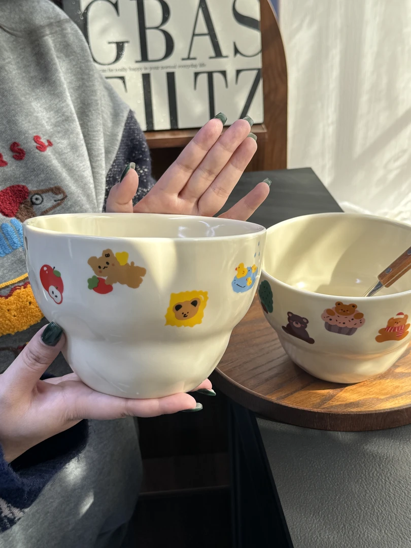 1300ml可爱卡通日系拉面碗家用陶瓷碗泡面碗简约ins汤面大号面碗
