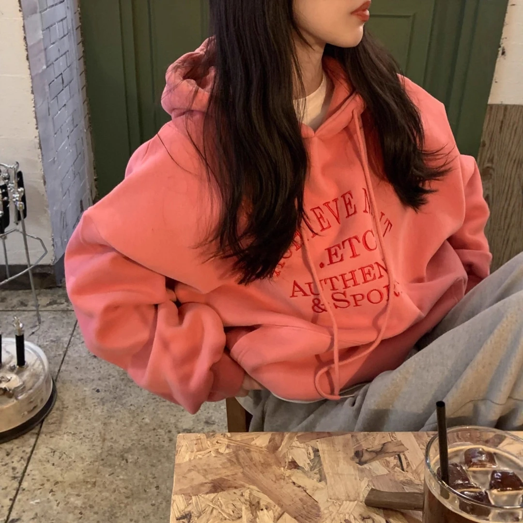 2025年秋冬季新款韩式ins气质百搭英文字母连帽加绒卫衣女装