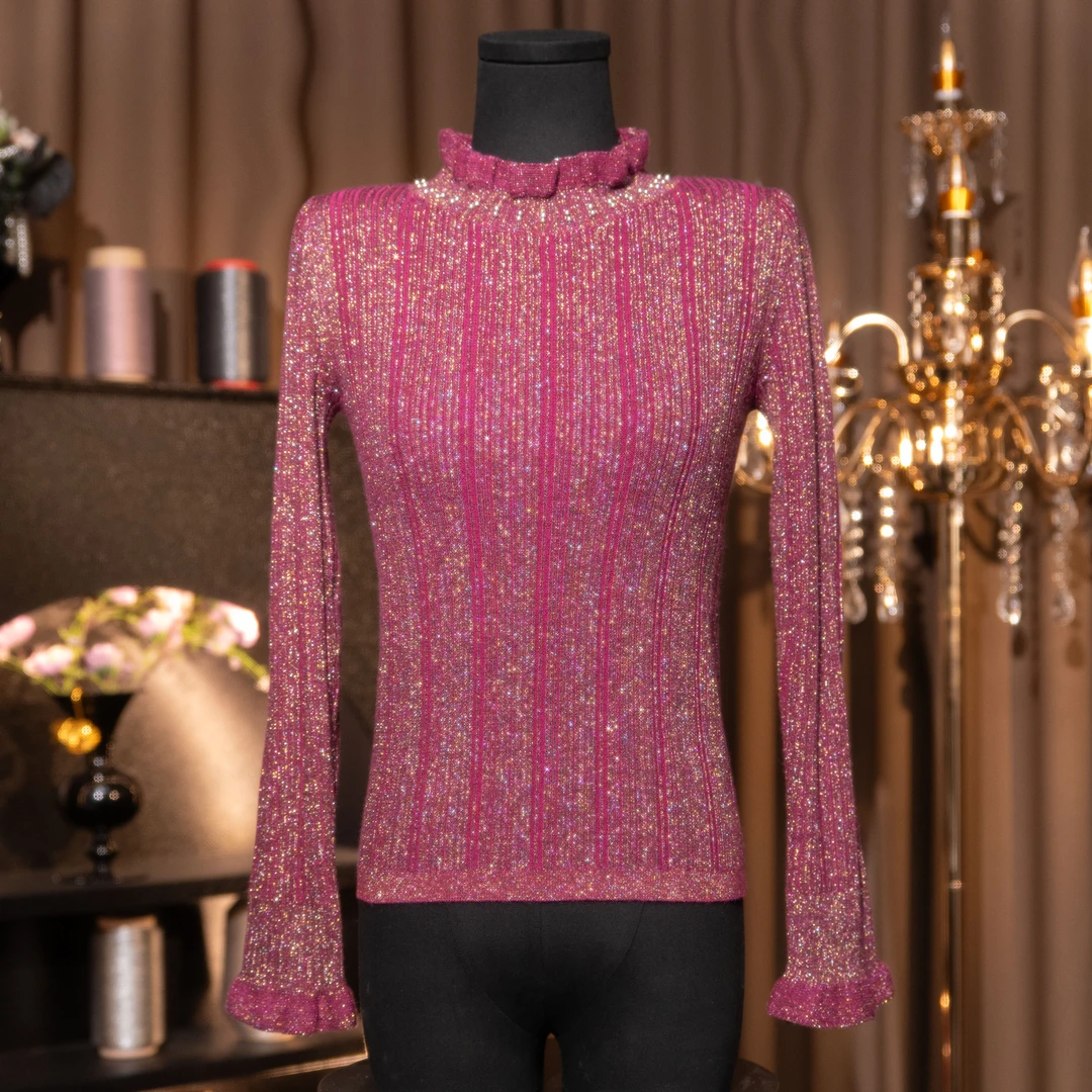 【年夜】2025冬季保暖UON043意大利水晶纱舒适减龄女士套头衫红紫罗