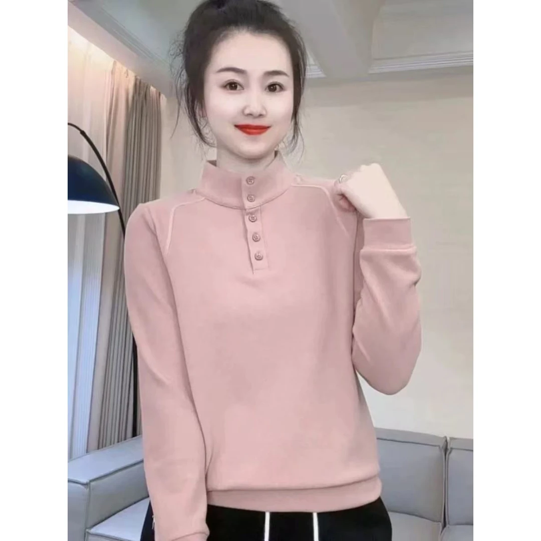 网红ins时尚显瘦百搭秋冬加绒加厚上衣打底衫2025秋冬新款女毛针