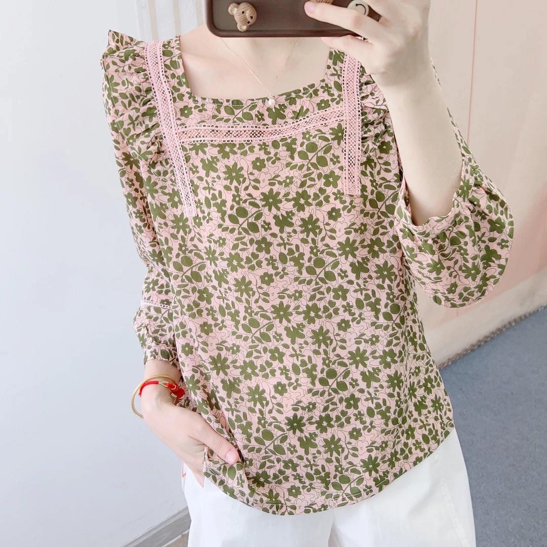 117田园风轻薄气质雪纺印花中袖显瘦小衫117/GP
