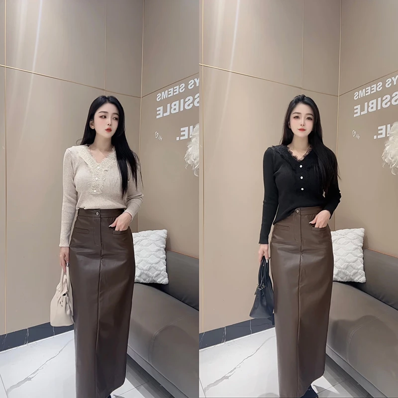 大惠子-皮裙半身裙a字夏高腰高腰中长款显瘦