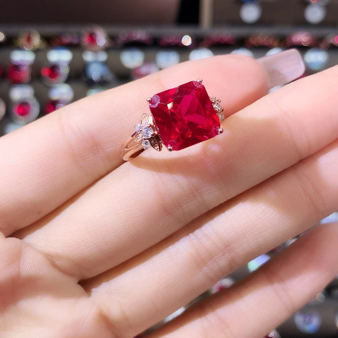 银S925镶嵌戒指红宝石玫瑰金10