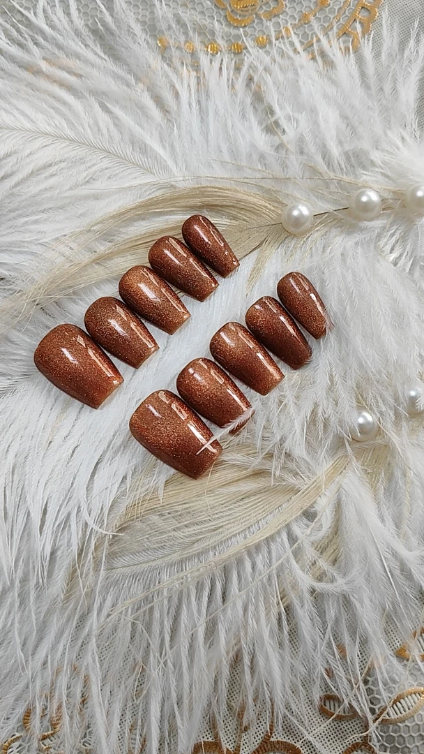 酒红猫眼穿戴甲显白气质手工美甲贴片成品指甲片