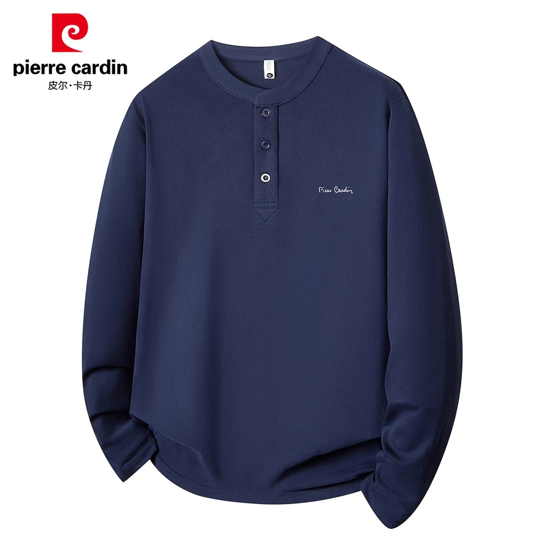 皮尔卡丹男士亨利领长袖卫衣秋季新款纯棉内搭百搭休闲打底衫男装