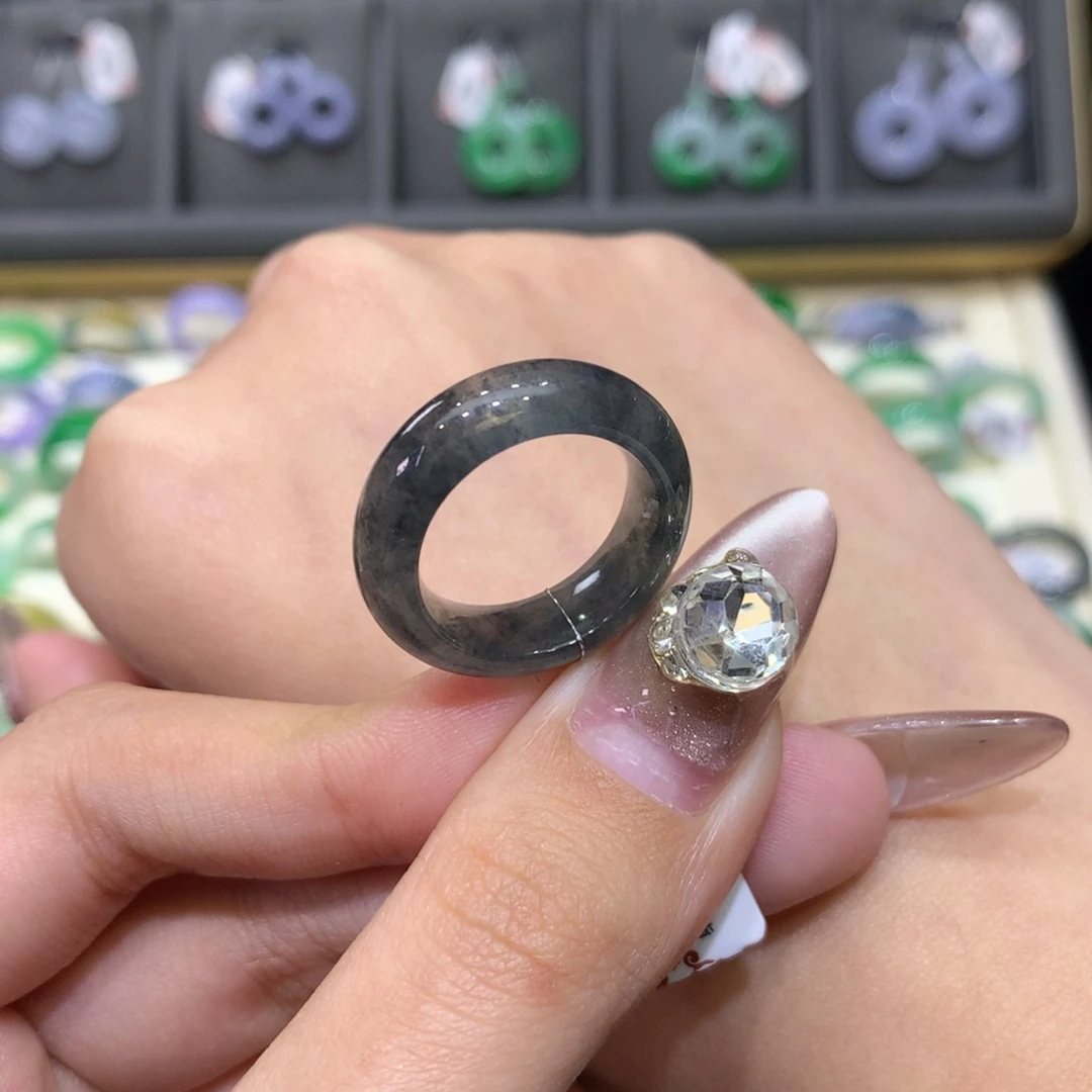 翡翠戒指未镶嵌12冰乌鸡