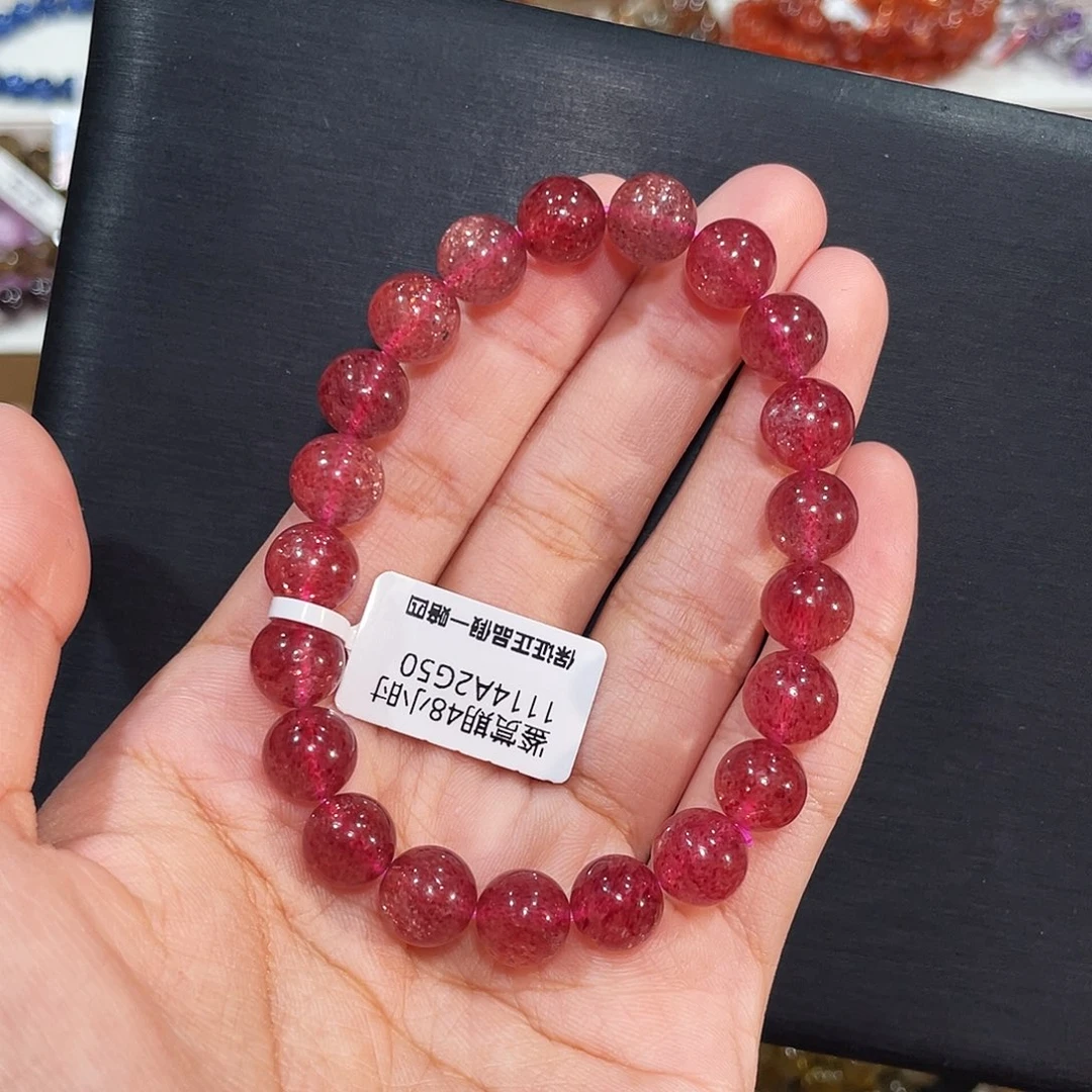 水晶手链未镶嵌鸽血红草莓晶9mm