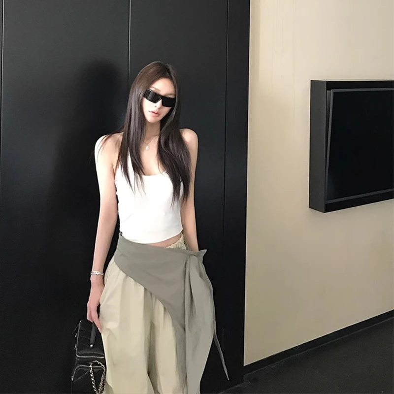 宠儿辣妹自带胸垫挂脖背心吊带上衣女工字背心春夏新款ins修身潮