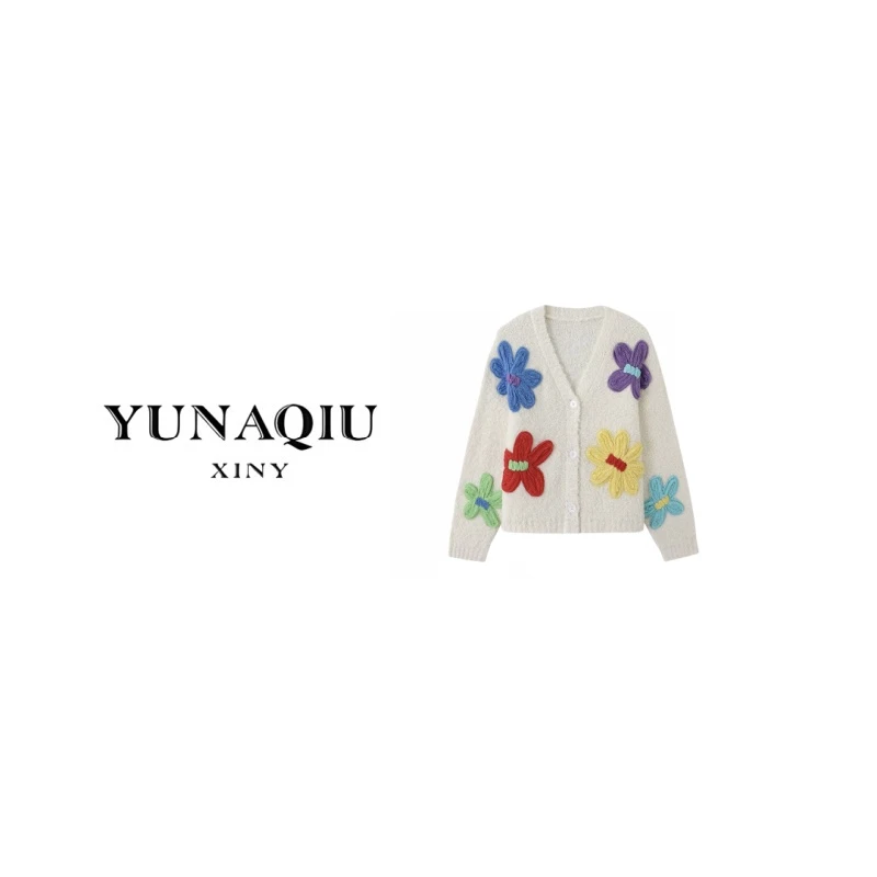 YUNAQIU-甜美绣花立体绣花针织开衫毛衣毛针织衫-9763
