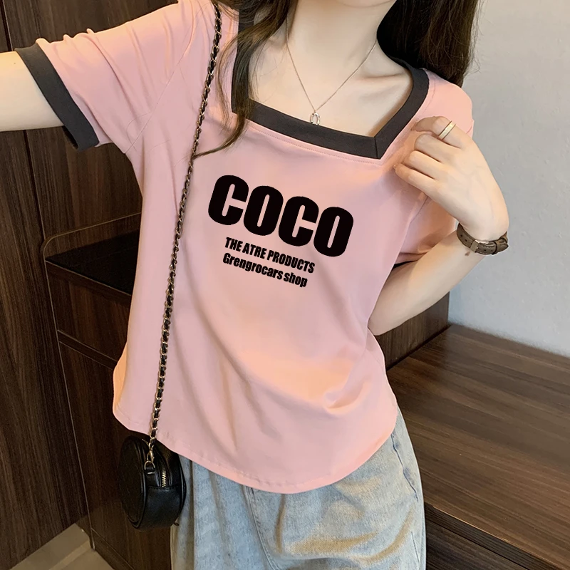 大码胖mm设计感小众圆弧下摆T恤女士夏季新款修身显瘦短袖上衣潮