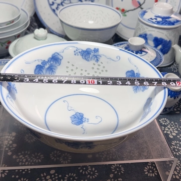 陶青花玲珑7寸葡萄面碗