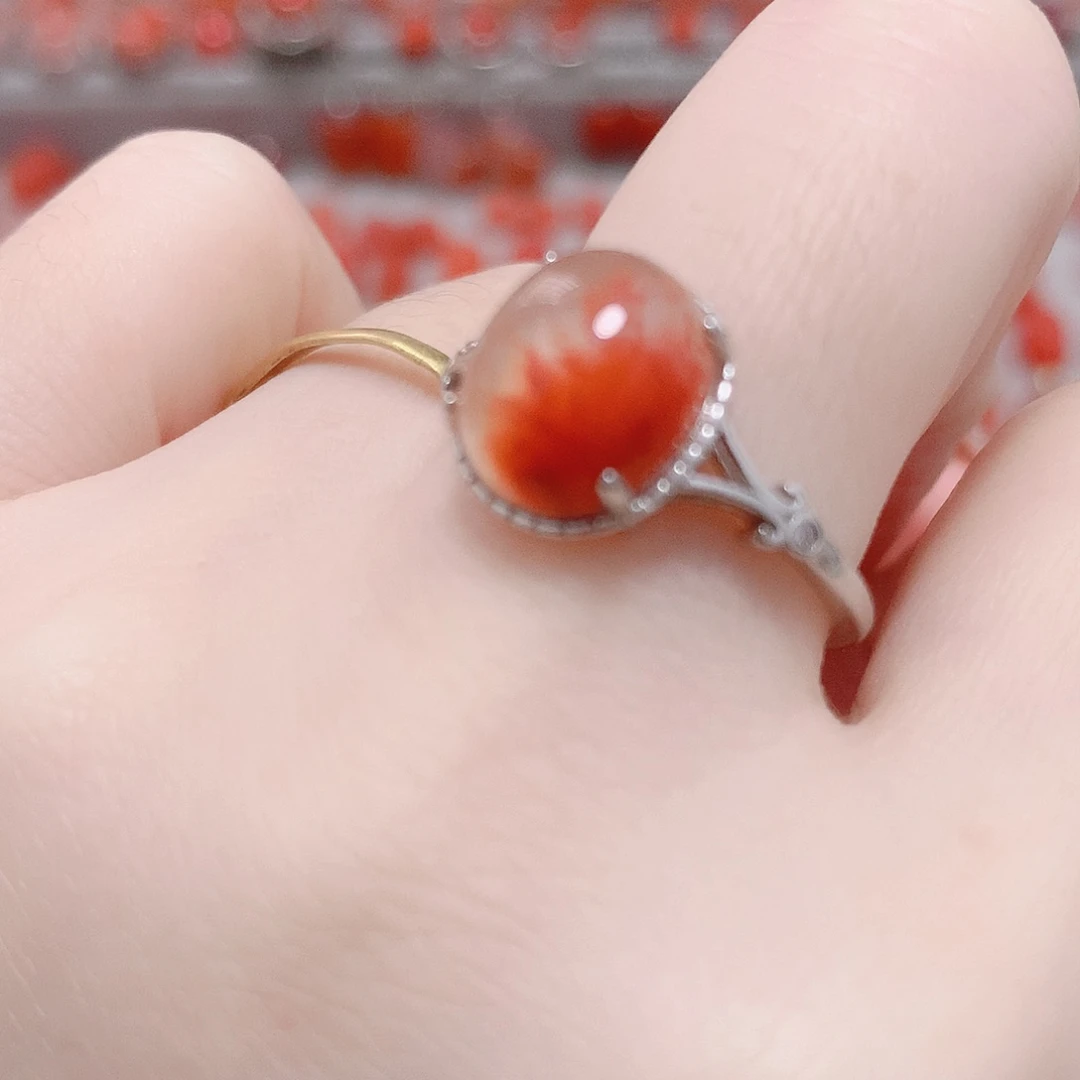 南红玛瑙银S925镶嵌戒指