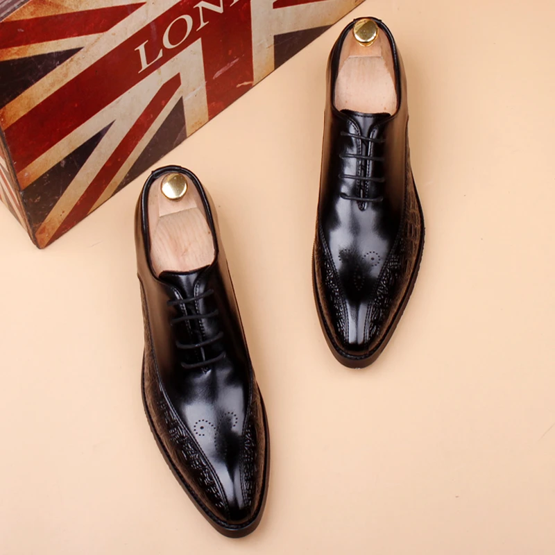 ICCLEK新款雕花时尚尖头皮鞋男韩版商务内增高正装休闲皮鞋婚鞋