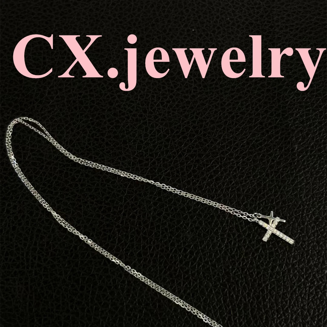 坠链均925银合成锆石 纯银双十字项链 T15