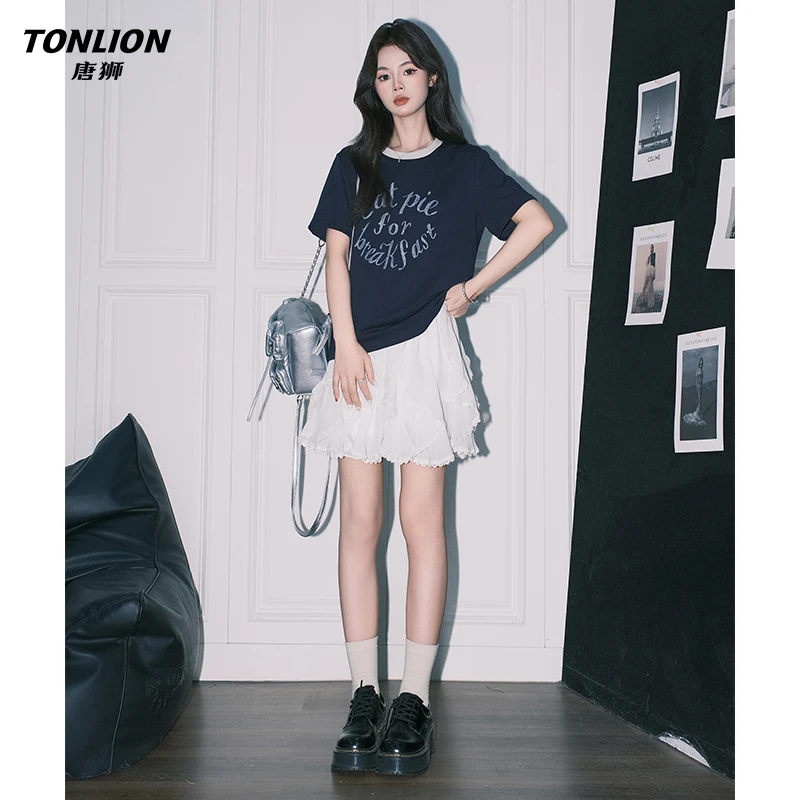 唐狮超好看不规则蕾丝花边蛋糕短裙女夏季白色高腰A字显瘦半身裙