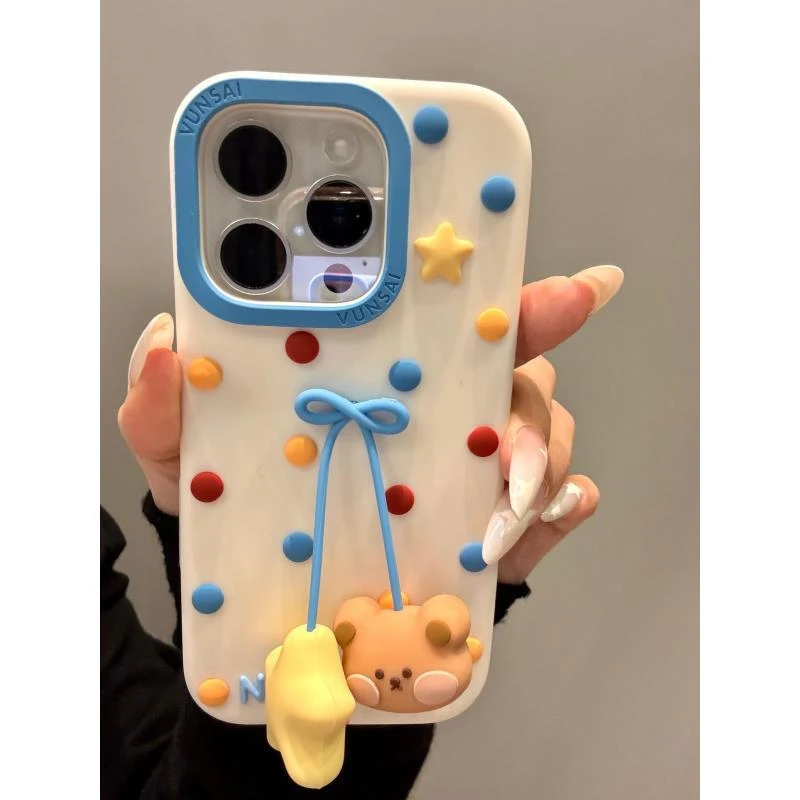 多巴胺波点吊坠星星小熊适用iphone16promax苹果15pro手机壳1413