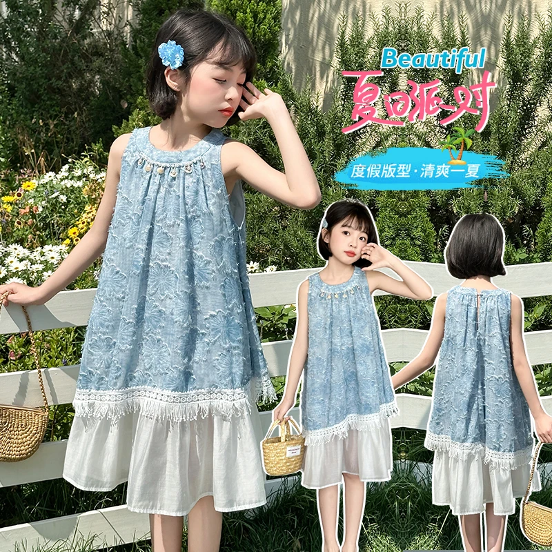 女童夏季连衣裙2025新款6-12岁15岁中大儿童洋气度假风甜美背心裙