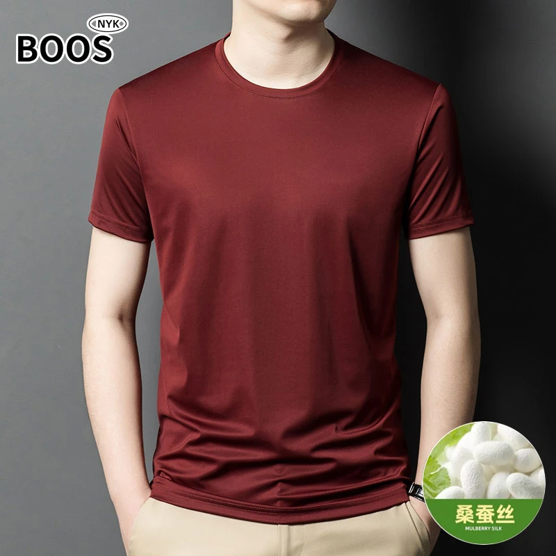 【桑蚕丝t恤】男士圆领短袖打底衫商务休闲百搭透气通勤风四季可穿