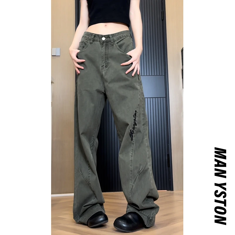 美式高街刺绣长裤子百搭青少年阔腿宽松直筒工装裤潮流复古休闲裤