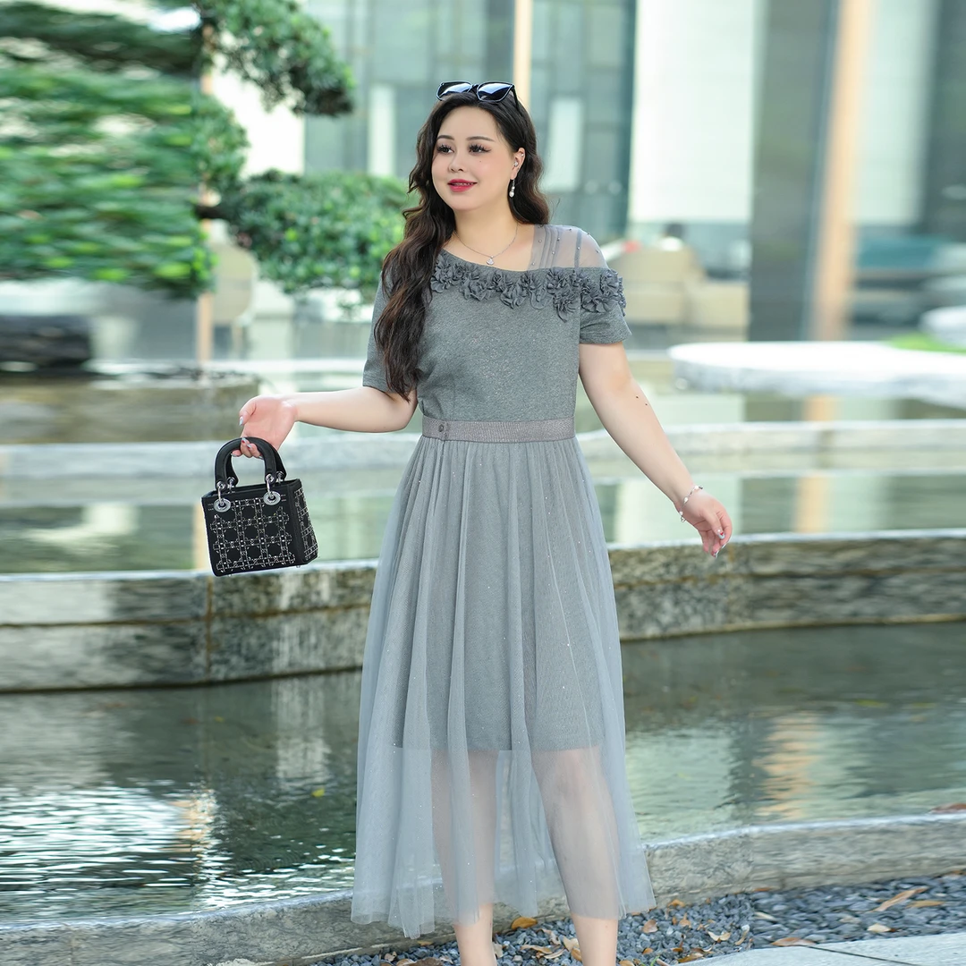 【丝蕴青涟】大码女装连衣裙夏季新款气质高级感时尚两件套网纱裙子