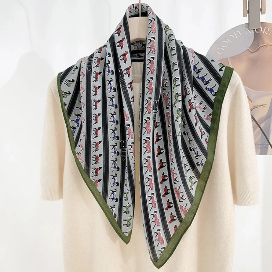 【骏马列队】70*70cm女小花百搭围巾防晒空调披肩时尚气质春夏