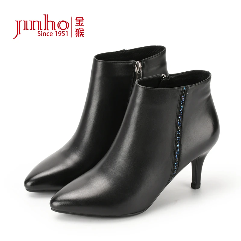Jinho/金猴女短靴时尚裸靴冬季高跟轻职风秋冬尖头尖头靴460450A