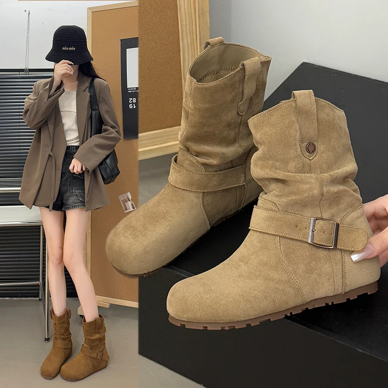 复古圆头防水防滑短筒春秋马丁靴网红韩版平底英伦风