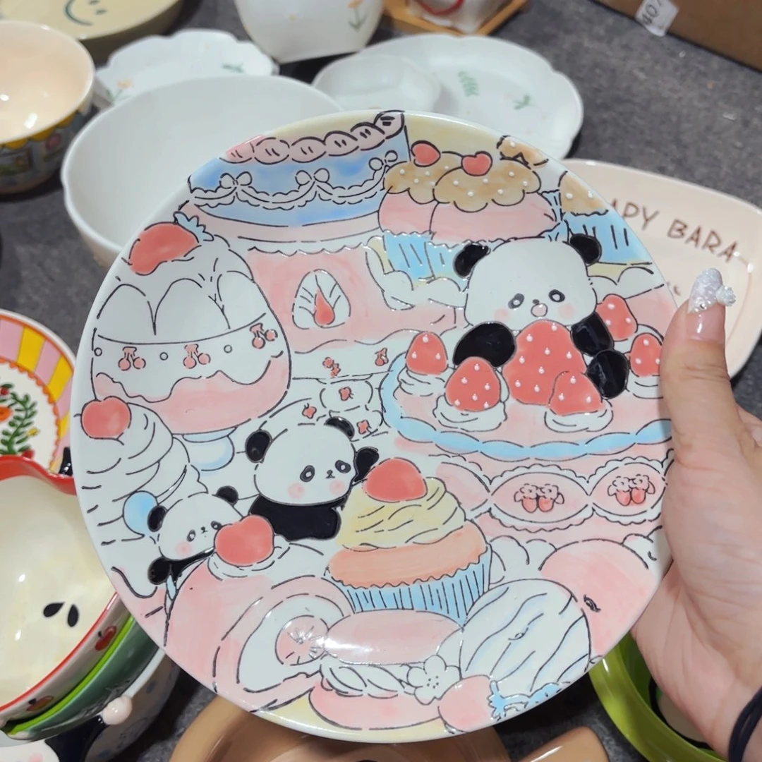 陶瓷蓝莲花重工浮雕八寸餐盘