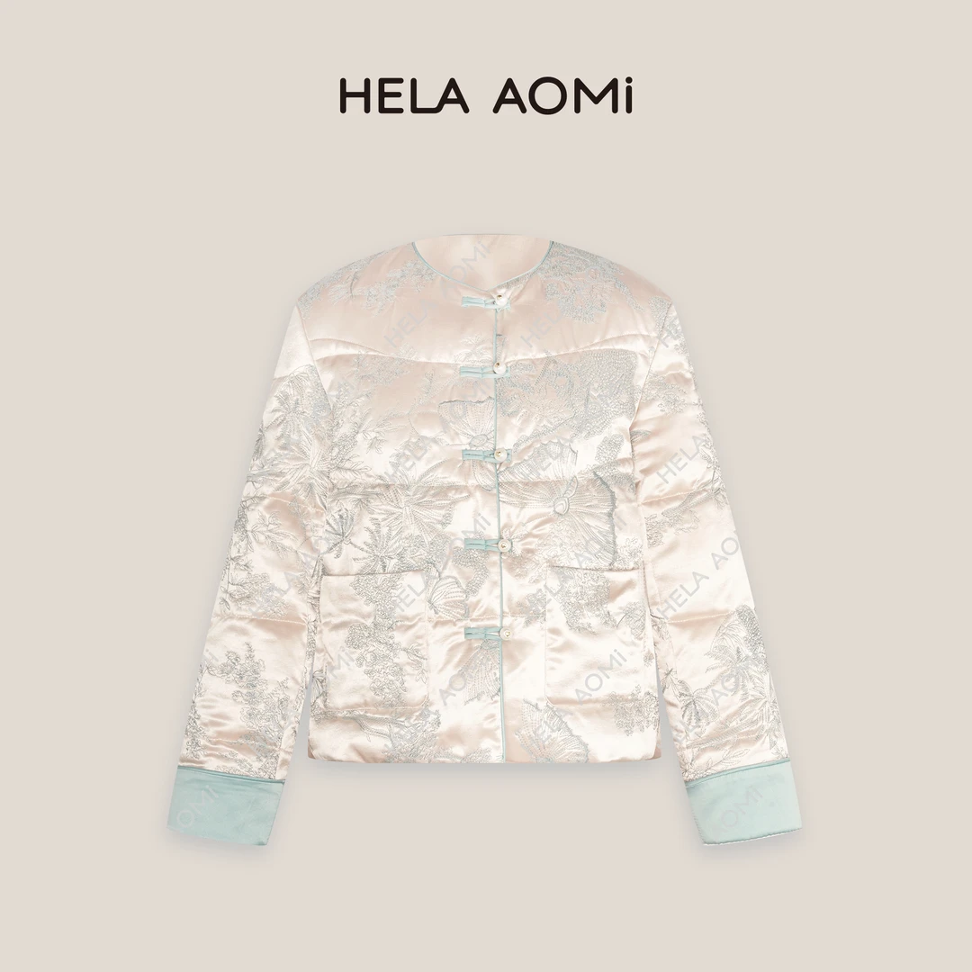 HELAAOMI “花浮蝶影”国风圆领刺绣重工白鸭绒羽绒服CY4DC01480