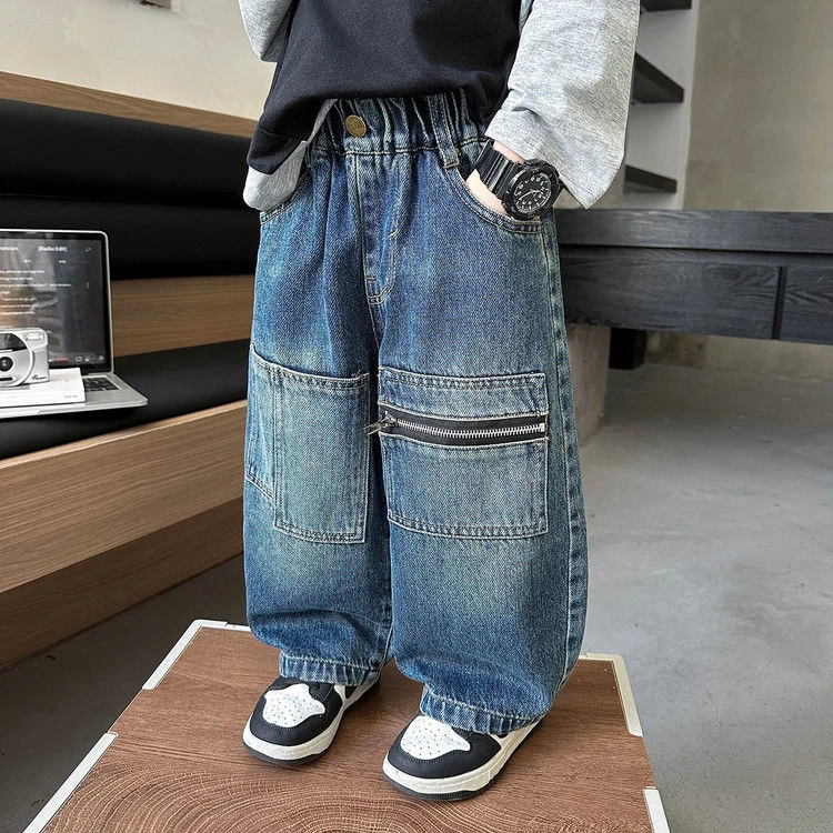 男童牛仔裤春秋款2025新款儿童工装裤子男孩宝宝秋季宽松休闲长裤