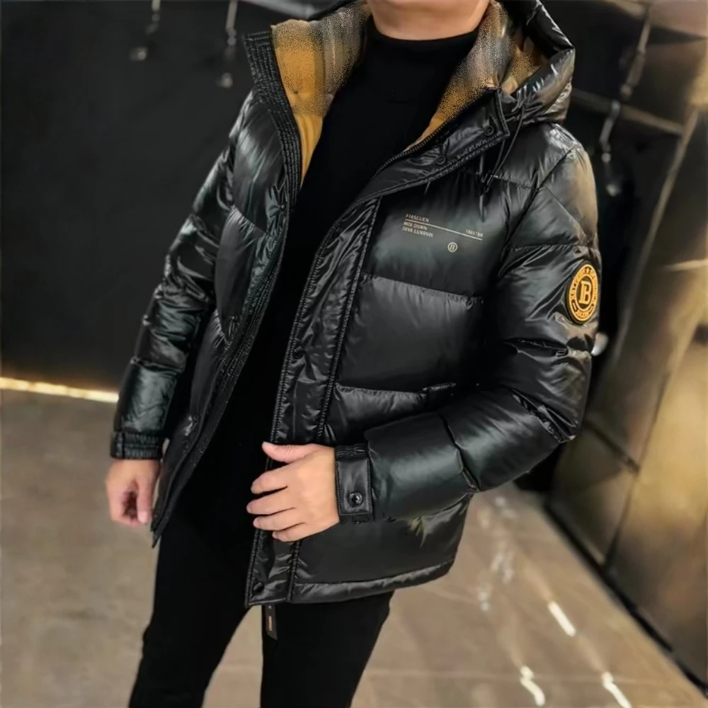 GUNEBOLURWA短款连帽轻薄立领男士羽绒服加厚印花休闲时尚潮流