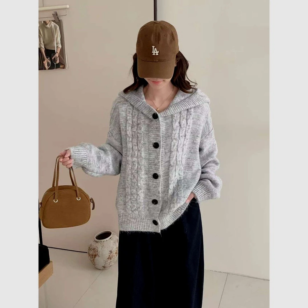 休闲风常规保暖针织纯色毛针织衫秋冬小香风上衣宽松长袖百搭