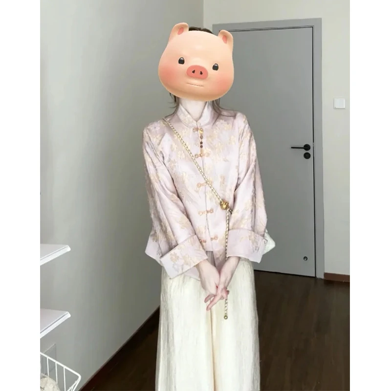 新中式套装独特绝美高端精致提花外套直筒休闲裤高级松弛感两件套